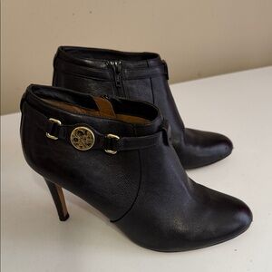 Coach Black Leather Heeled Boots with Gold Accent